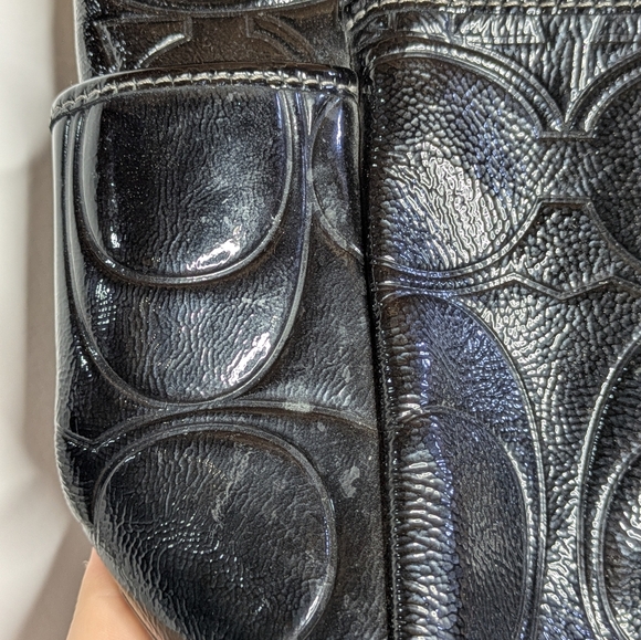 Coach Black Signature Patent Leather Shoulder Bag - Picture 5 of 12